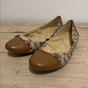 Michael Kors Joyce Ballet Women's Flat Shoes MK Heritage Canvas Size US 8.5M